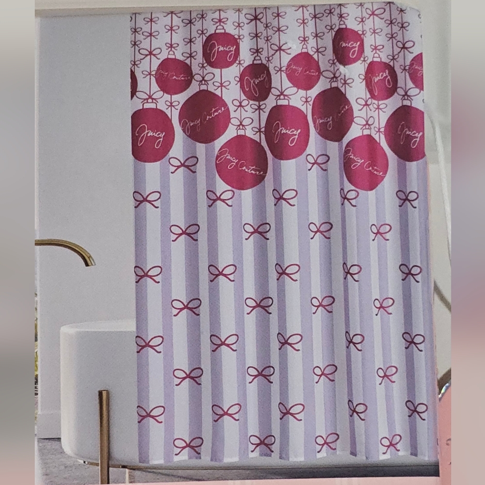 Juicy Couture Shower Curtain Cute Pink Lilac White Stripes And Bows Shower Set